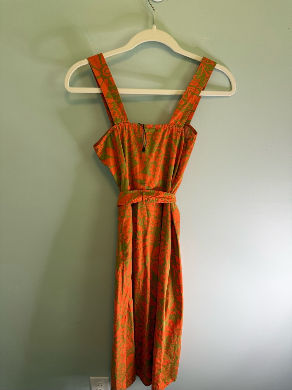 Mango Tropical Print Button Front Midi Dress Cotton Floral Orange Green Size 4 - Picture 8 of 9